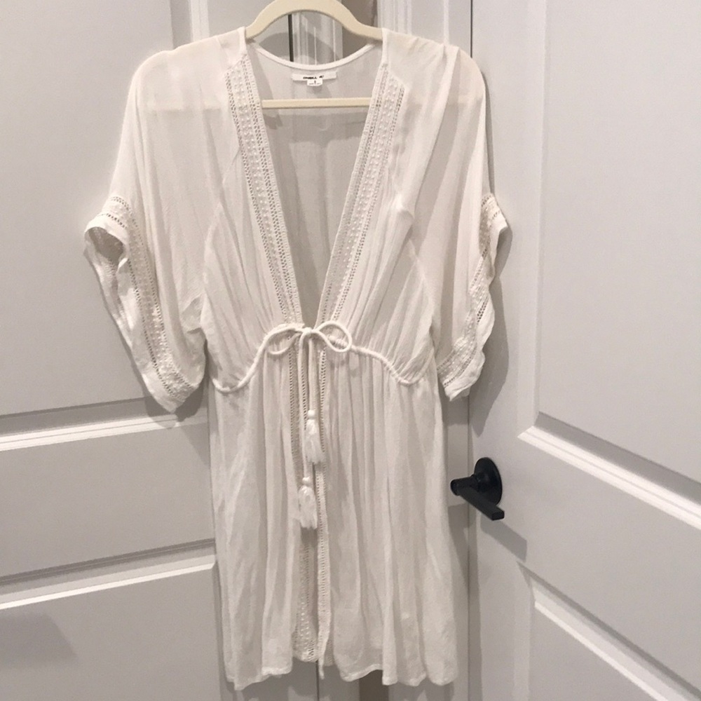 O’Neill Women’s White Lace-Trim Cover-Up Robe size small